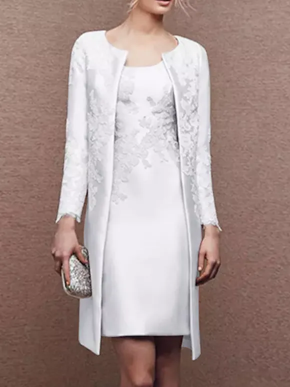 Bridal Mother Dress Jewel Neck Long Sleeves A-Line Lace Short Wedding Guest Dresses