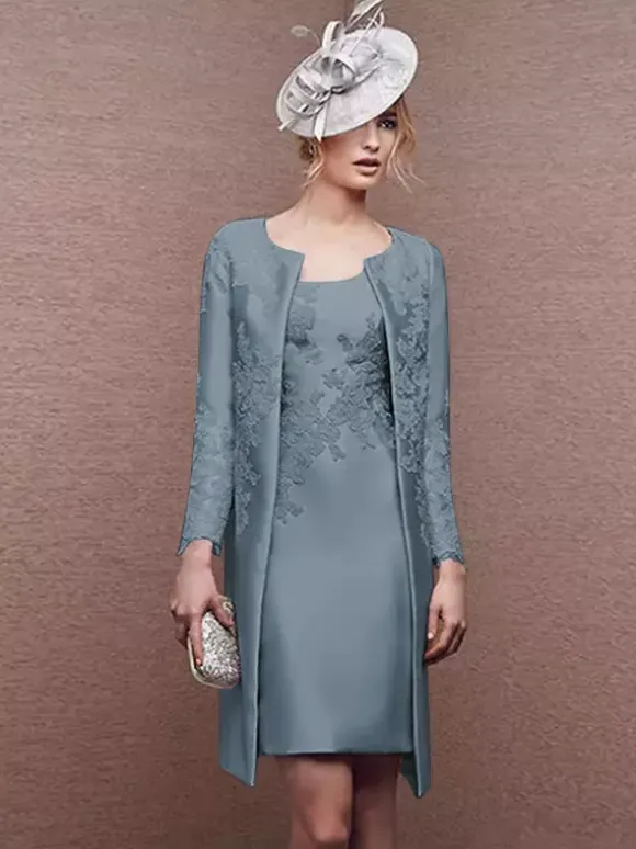 Bridal Mother Dress Jewel Neck Long Sleeves A-Line Lace Short Wedding Guest Dresses