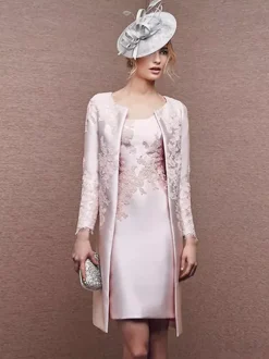 Bridal Mother Dress Jewel Neck Long Sleeves A-Line Lace Short Wedding Guest Dresses