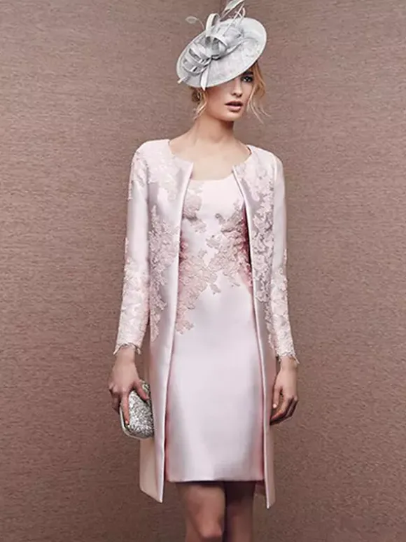 Bridal Mother Dress Jewel Neck Long Sleeves A-Line Lace Short Wedding Guest Dresses