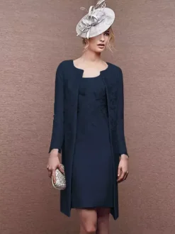 Bridal Mother Dress Jewel Neck Long Sleeves A-Line Lace Short Wedding Guest Dresses