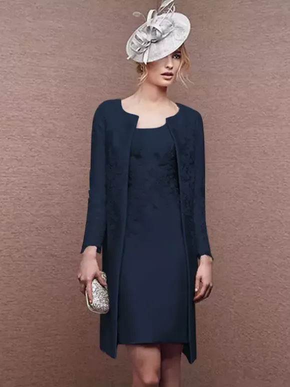 Bridal Mother Dress Jewel Neck Long Sleeves A-Line Lace Short Wedding Guest Dresses