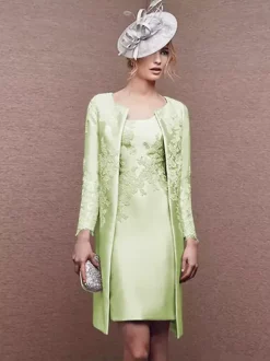 Bridal Mother Dress Jewel Neck Long Sleeves A-Line Lace Short Wedding Guest Dresses