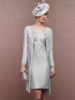 Bridal Mother Dress Jewel Neck Long Sleeves A-Line Lace Short Wedding Guest Dresses