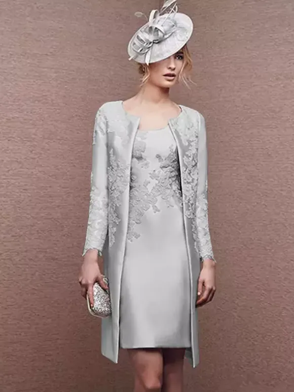 Bridal Mother Dress Jewel Neck Long Sleeves A-Line Lace Short Wedding Guest Dresses