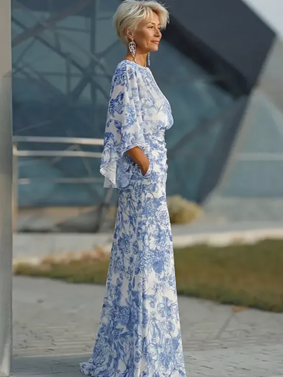 Bridal Mother Dress Jewel Neck 3/4 Length Sleeves Ball Gown Pleated With Train Wedding Guest Dresses