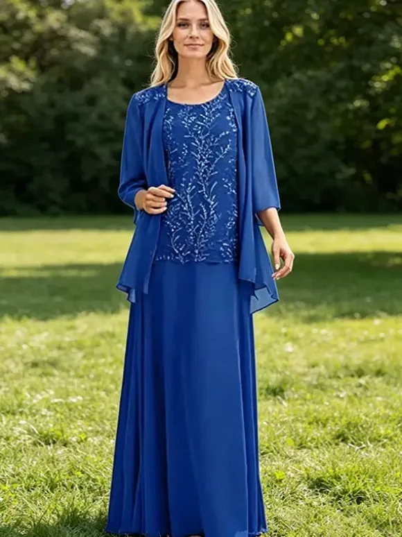 Bridal Mother Dress Jewel Neck 3/4 Length Sleeves Lace Guest Dresses For Wedding
