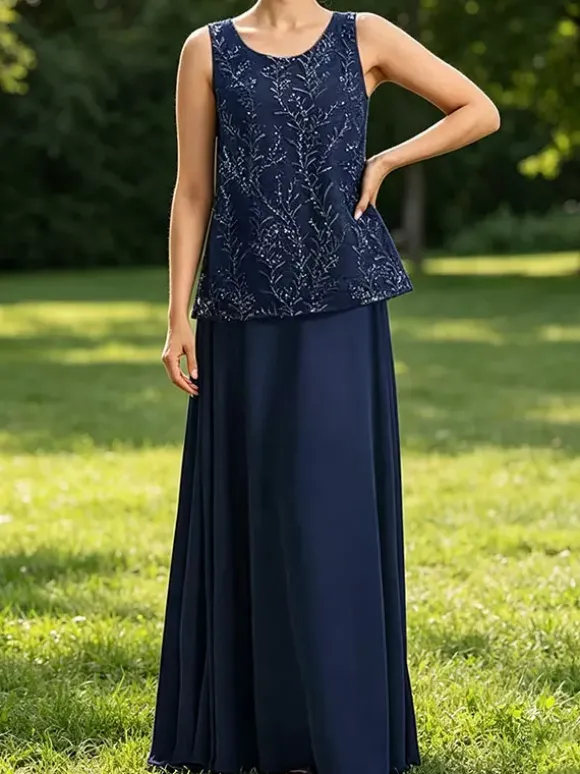 Bridal Mother Dress Jewel Neck 3/4 Length Sleeves Lace Guest Dresses For Wedding