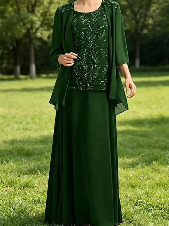 Bridal Mother Dress Jewel Neck 3/4 Length Sleeves Lace Guest Dresses For Wedding