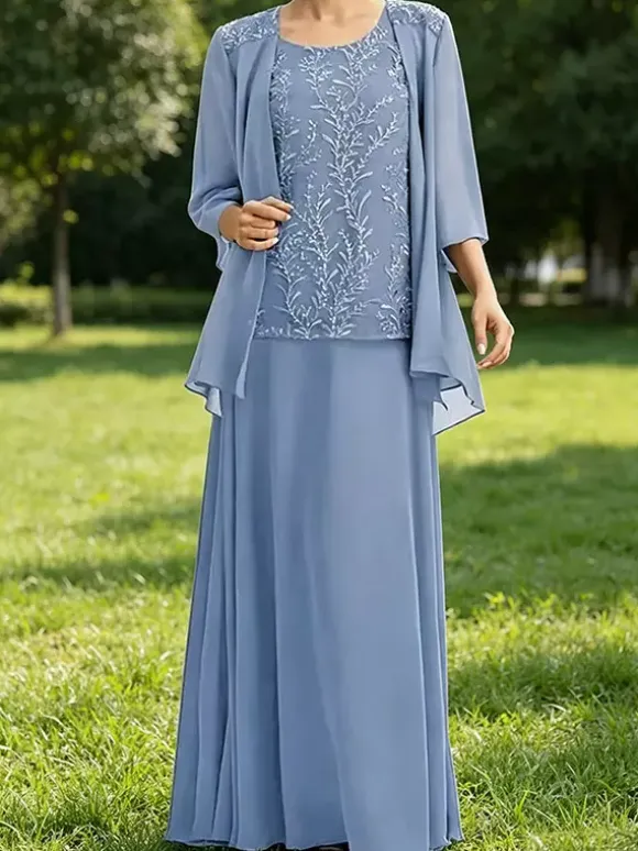 Bridal Mother Dress Jewel Neck 3/4 Length Sleeves Lace Guest Dresses For Wedding