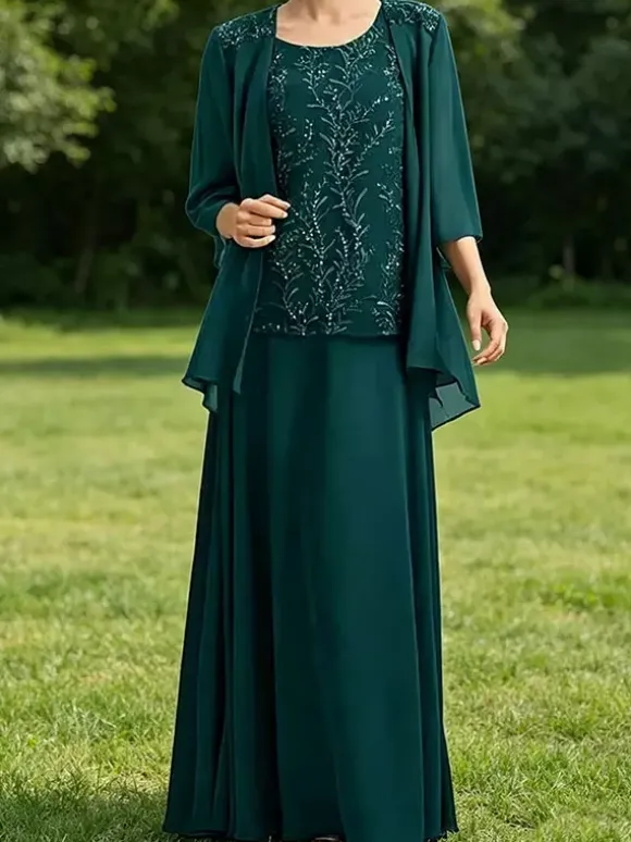 Bridal Mother Dress Jewel Neck 3/4 Length Sleeves Lace Guest Dresses For Wedding