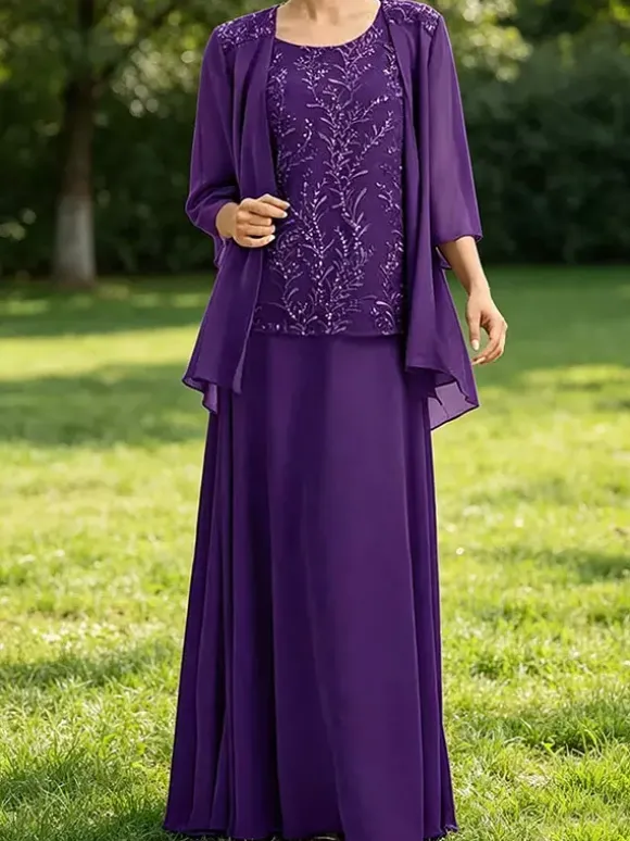 Bridal Mother Dress Jewel Neck 3/4 Length Sleeves Lace Guest Dresses For Wedding