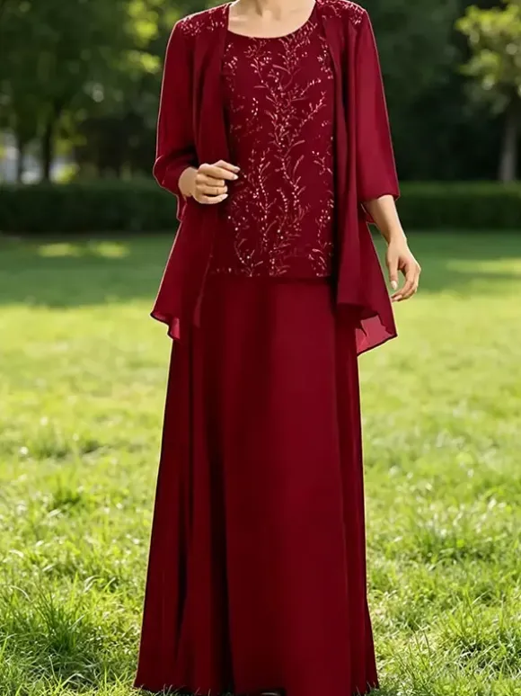 Bridal Mother Dress Jewel Neck 3/4 Length Sleeves Lace Guest Dresses For Wedding