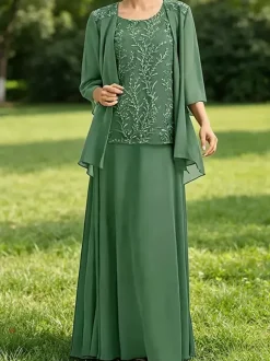 Bridal Mother Dress Jewel Neck 3/4 Length Sleeves Lace Guest Dresses For Wedding