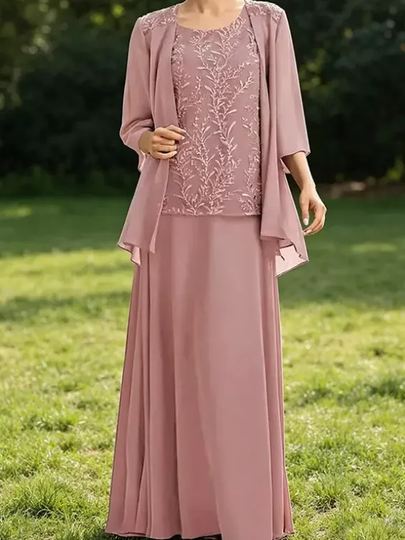 Bridal Mother Dress Jewel Neck 3/4 Length Sleeves Lace Guest Dresses For Wedding