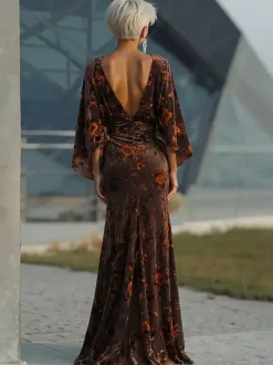 Bridal Mother Dress Jewel Neck 3/4 Length Sleeves Ball Gown Pleated Wedding Guest Dresses