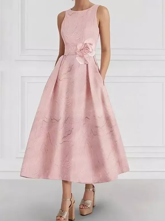 Bridal Mother Dress Jewel Neck 3/4 Length Sleeves Two-piece Flowers Wedding Guest Dresses