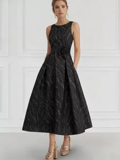 Bridal Mother Dress Jewel Neck 3/4 Length Sleeves Two-piece Flowers Wedding Guest Dresses