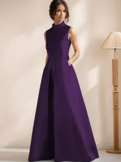 Bridal Mother Dress Jewel Neck Sleeveless A-Line Sash Floor-Length Guest Dresses For Wedding