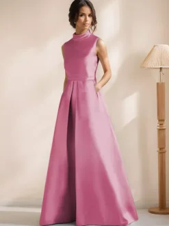 Bridal Mother Dress Jewel Neck Sleeveless A-Line Sash Floor-Length Guest Dresses For Wedding