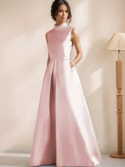 Bridal Mother Dress Jewel Neck Sleeveless A-Line Sash Floor-Length Guest Dresses For Wedding