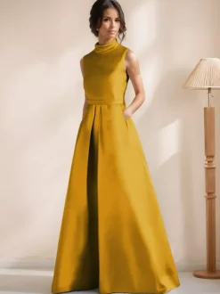 Bridal Mother Dress Jewel Neck Sleeveless A-Line Sash Floor-Length Guest Dresses For Wedding