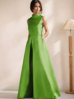 Bridal Mother Dress Jewel Neck Sleeveless A-Line Sash Floor-Length Guest Dresses For Wedding
