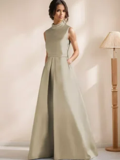 Bridal Mother Dress Jewel Neck Sleeveless A-Line Sash Floor-Length Guest Dresses For Wedding