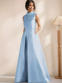 Bridal Mother Dress Jewel Neck Sleeveless A-Line Sash Floor-Length Guest Dresses For Wedding