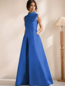 Bridal Mother Dress Jewel Neck Sleeveless A-Line Sash Floor-Length Guest Dresses For Wedding