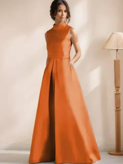 Bridal Mother Dress Jewel Neck Sleeveless A-Line Sash Floor-Length Guest Dresses For Wedding