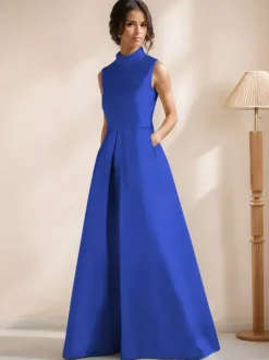 Bridal Mother Dress Jewel Neck Sleeveless A-Line Sash Floor-Length Guest Dresses For Wedding
