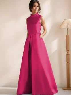 Bridal Mother Dress Jewel Neck Sleeveless A-Line Sash Floor-Length Guest Dresses For Wedding