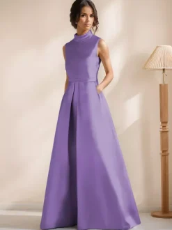 Bridal Mother Dress Jewel Neck Sleeveless A-Line Sash Floor-Length Guest Dresses For Wedding