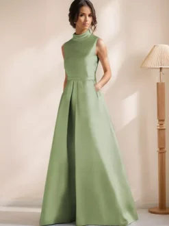 Bridal Mother Dress Jewel Neck Sleeveless A-Line Sash Floor-Length Guest Dresses For Wedding