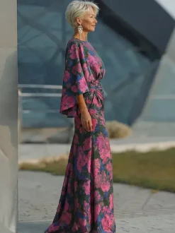 Bridal Mother Dress Jewel Neck 3/4 Length Sleeves Ball Gown Flowers With Train Guest Dresses For Wedding