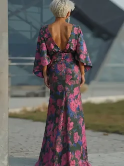 Bridal Mother Dress Jewel Neck 3/4 Length Sleeves Ball Gown Flowers With Train Guest Dresses For Wedding