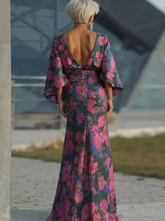 Bridal Mother Dress Jewel Neck 3/4 Length Sleeves Ball Gown Flowers With Train Guest Dresses For Wedding