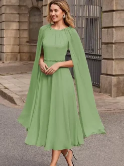 Bridal Mother Dress Jewel Neck Sleeveless Short Sash Guest Dresses For Wedding