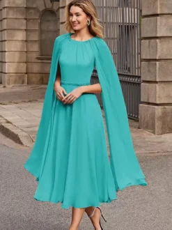 Bridal Mother Dress Jewel Neck Sleeveless Short Sash Guest Dresses For Wedding