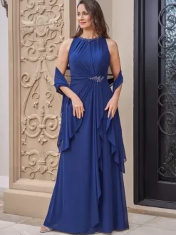 Bridal Mother Dress Jewel Neck Sleeveless A-Line Applique Floor-Length Guest Dresses For Wedding