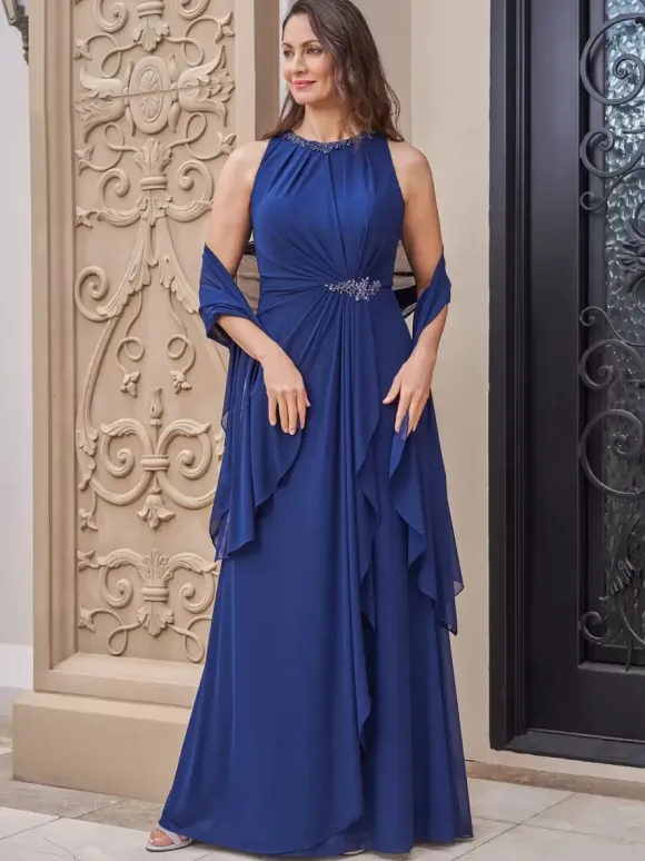 Bridal Mother Dress Jewel Neck Sleeveless A-Line Applique Floor-Length Guest Dresses For Wedding