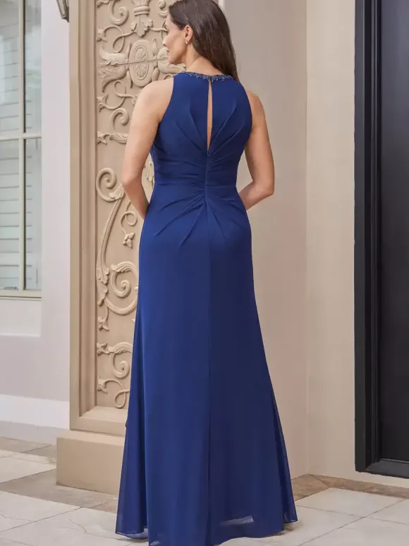 Bridal Mother Dress Jewel Neck Sleeveless A-Line Applique Floor-Length Guest Dresses For Wedding