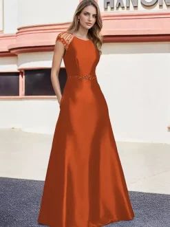 Bridal Mother Dress Jewel Neck Short Sleeves A-Line Beaded Floor-Length Wedding Guest Dresses