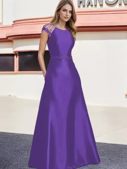 Bridal Mother Dress Jewel Neck Short Sleeves A-Line Beaded Floor-Length Wedding Guest Dresses