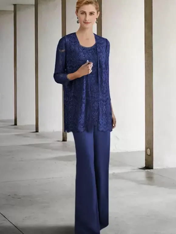Bridal Mother Dress Jewel Neck 3/4 Length Sleeves A-Line Guest Dresses For Wedding