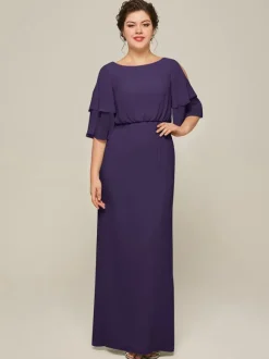 Bridal Mother Dress Jewel Neck Short Sleeves A-Line Split Front Wedding Guest Dresses