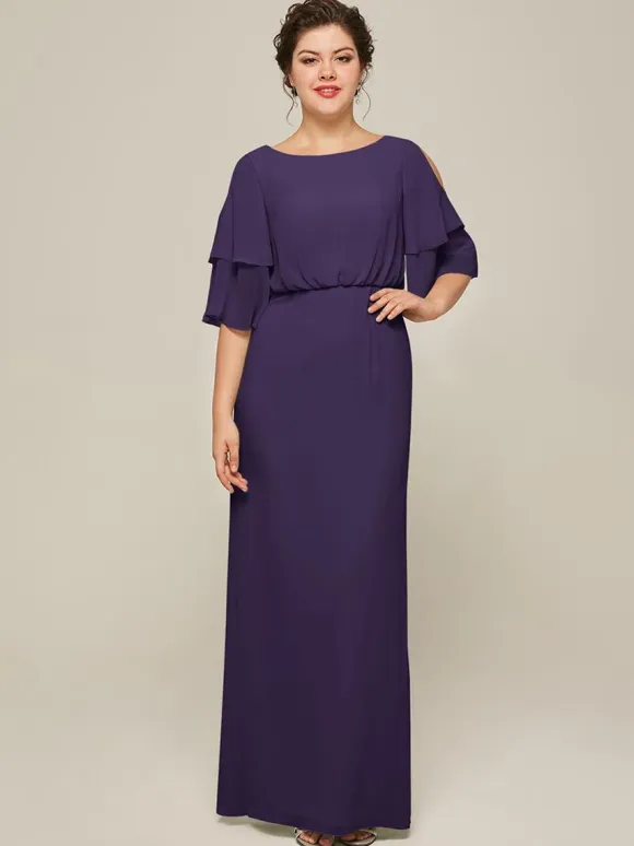 Bridal Mother Dress Jewel Neck Short Sleeves A-Line Split Front Wedding Guest Dresses