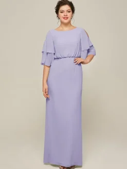 Bridal Mother Dress Jewel Neck Short Sleeves A-Line Split Front Wedding Guest Dresses