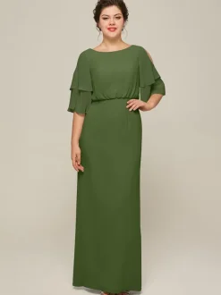 Bridal Mother Dress Jewel Neck Short Sleeves A-Line Split Front Wedding Guest Dresses